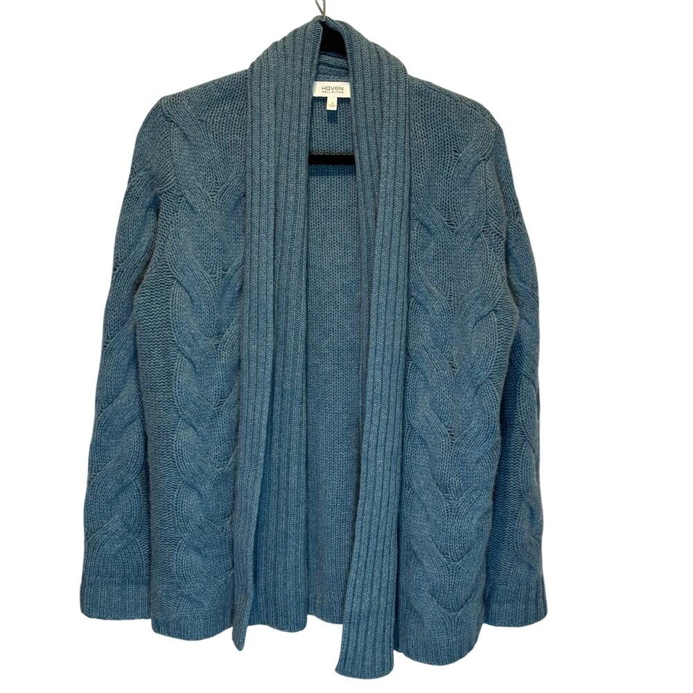 Haven Well Within Blue Chunky Open Front Cashmere Sweater - size Medium